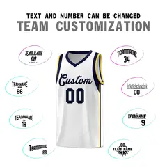 White Navy Sleeve Color Blocking Basketball Jersey 4