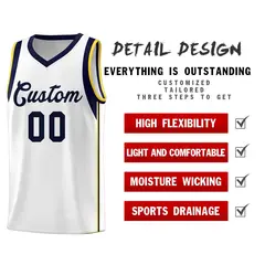 White Navy Sleeve Color Blocking Basketball Jersey 5
