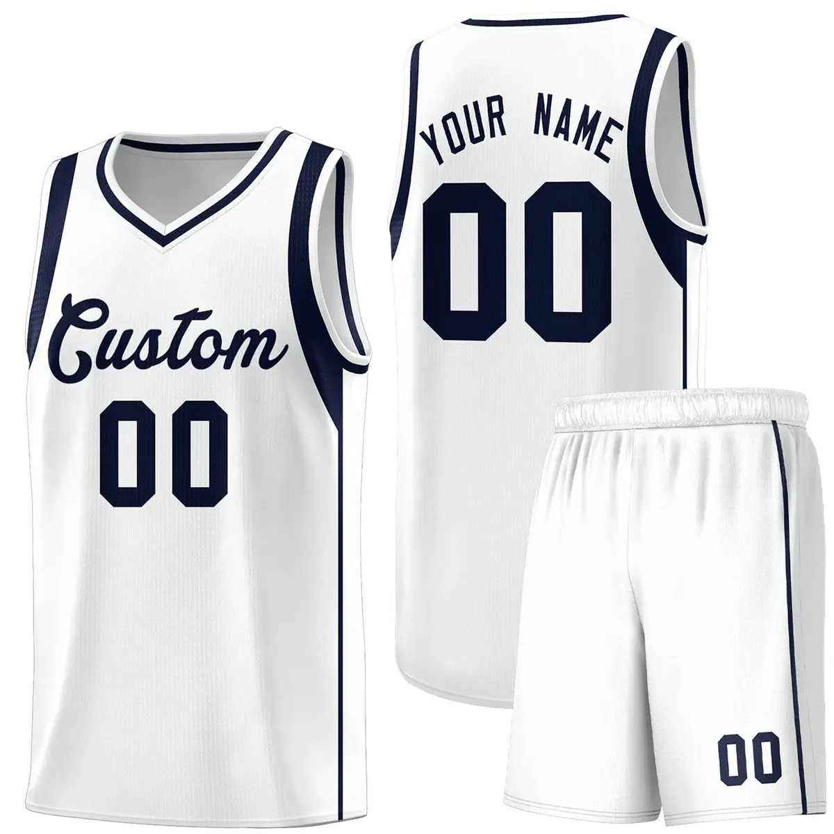 White Navy Sleeve Color Blocking Basketball Jersey