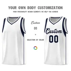 White Navy Sleeve Color Blocking Basketball Jersey 3