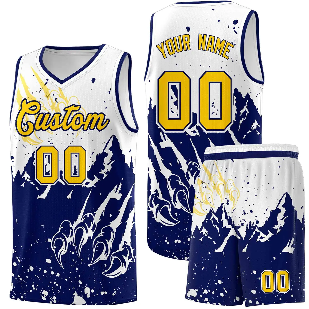 White Navy Snow Mountain Beast Pattern Basketball Jersey