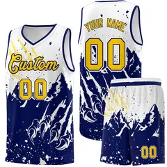 White Navy Snow Mountain Beast Pattern Basketball Jersey