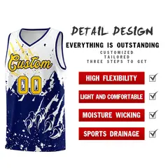 White Navy Snow Mountain Beast Pattern Basketball Jersey 2