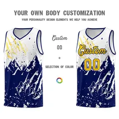 White Navy Snow Mountain Beast Pattern Basketball Jersey 3