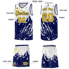 White Navy Snow Mountain Beast Pattern Basketball Jersey 5