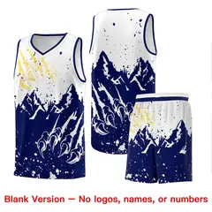 White Navy Snow Mountain Beast Pattern Basketball Jersey 7