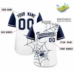 White Navy Spider Web Raglan Authentic Baseball Jersey 2