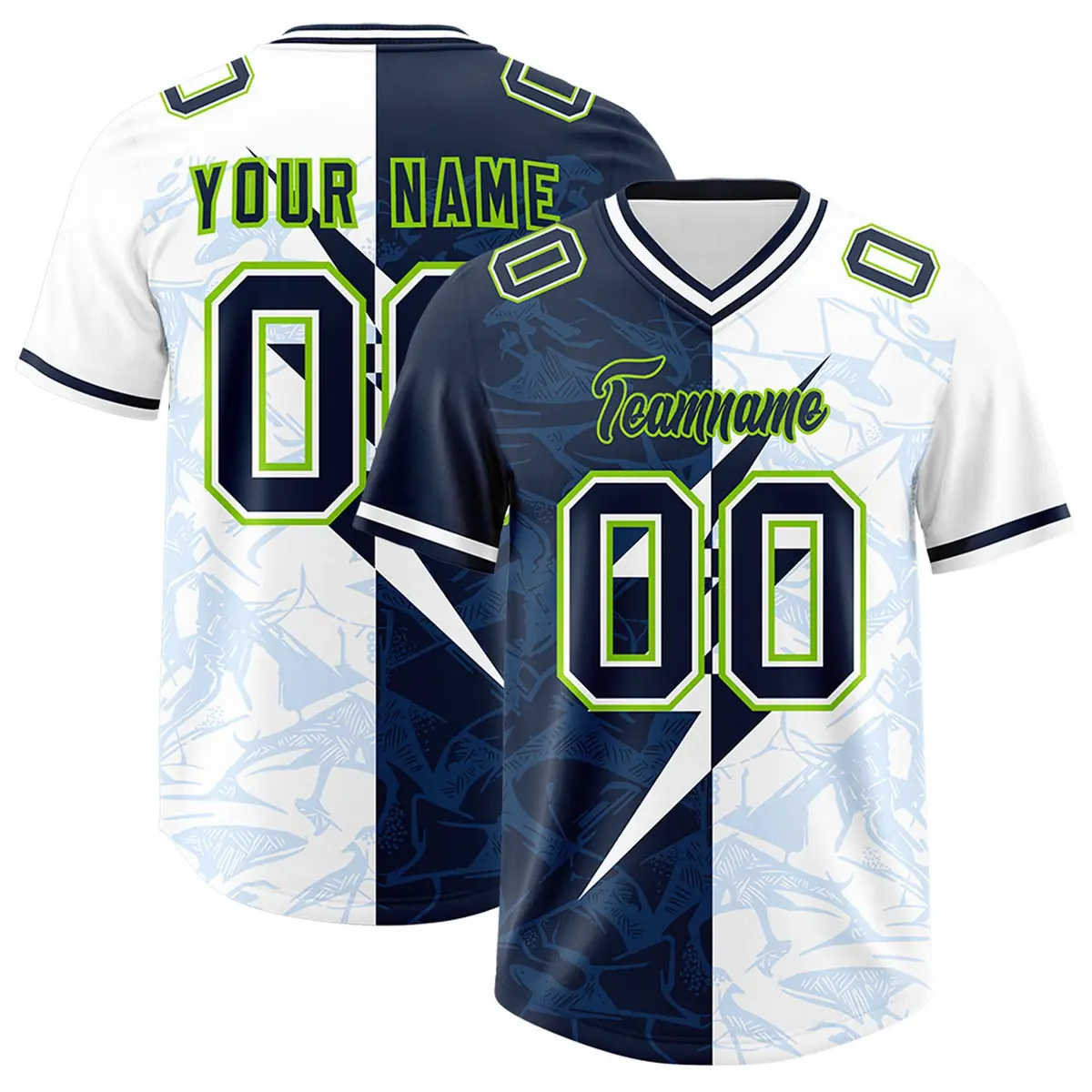 White Navy Split Lightning Pattern Football Jersey