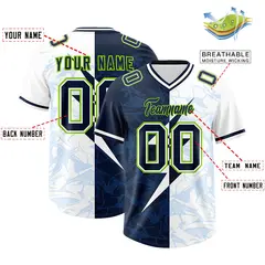 White Navy Split Lightning Pattern Football Jersey 2