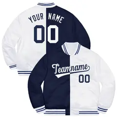 White Navy Split Two Tone Letterman Varsity Bomber Jacket