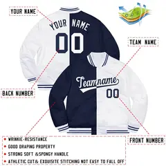 White Navy Split Two Tone Letterman Varsity Bomber Jacket 2