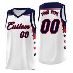 White Navy Star Color Block Two Tone Side Basketball Jersey 1