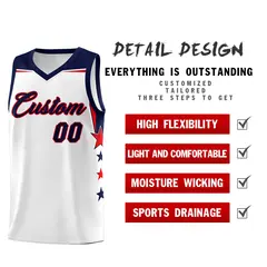 White Navy Star Color Block Two Tone Side Basketball Jersey 2