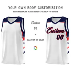 White Navy Star Color Block Two Tone Side Basketball Jersey 3