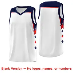 White Navy Star Color Block Two Tone Side Basketball Jersey 6