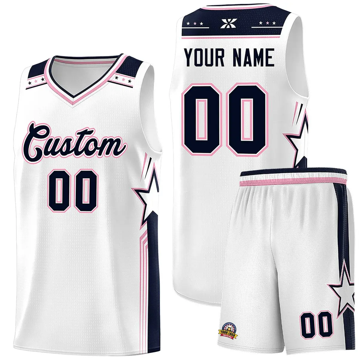 White Navy Star Graffiti Sports Basketball Jersey
