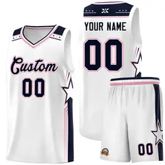 White Navy Star Graffiti Sports Basketball Jersey
