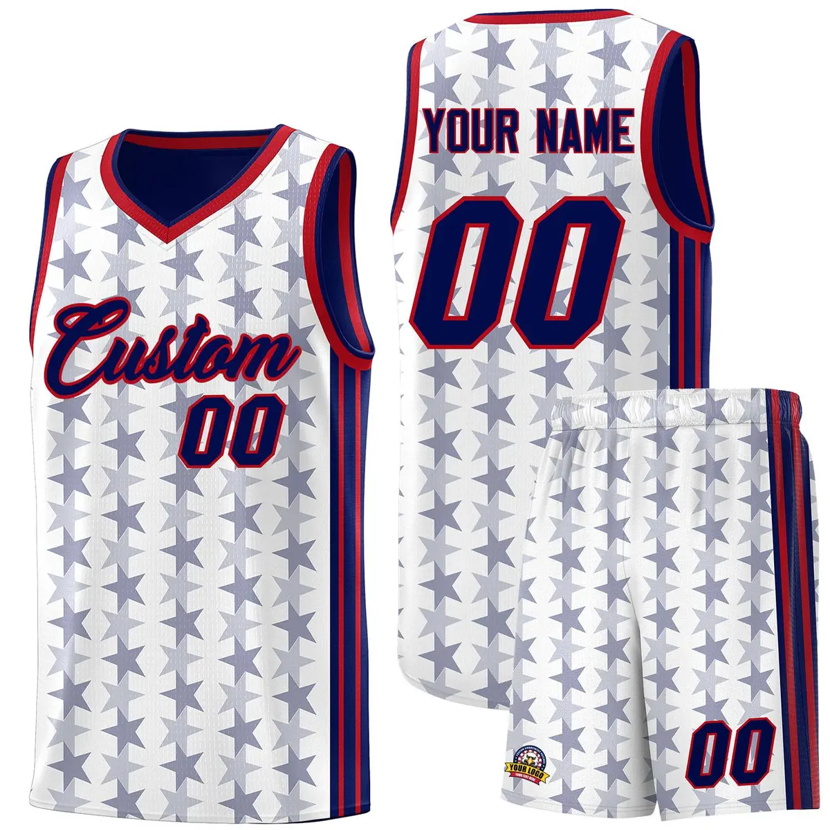 White Navy Star Graffiti Sports Uniform Basketball Jersey