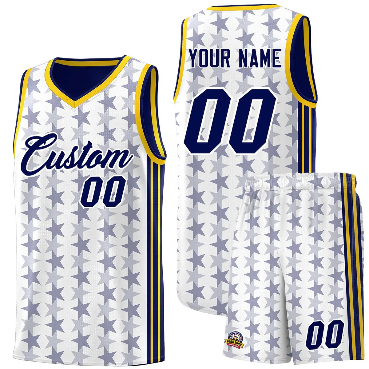 White Navy Star Graffiti Sports Uniform Basketball Jersey