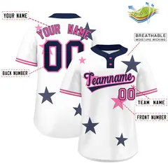 White Navy Star Graffiti Two-Button Baseball Jersey 2