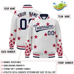 White Navy Star Graffiti Varsity Full-Snap Bomber Jacket 2