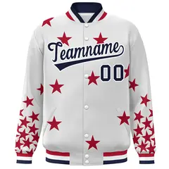 White Navy Star Graffiti Varsity Full-Snap Bomber Jacket 3