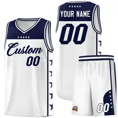 White Navy Star Pattern Sports Basketball Jersey