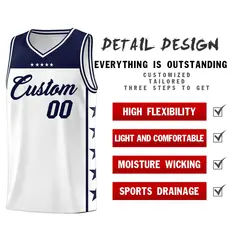 White Navy Star Pattern Sports Basketball Jersey 2