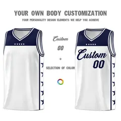 White Navy Star Pattern Sports Basketball Jersey 3