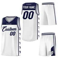 White Navy Star Pattern Sports Basketball Jersey 6