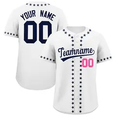 White Navy Star Ribbing Authentic Baseball Jersey