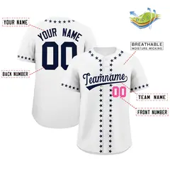 White Navy Star Ribbing Authentic Baseball Jersey 2