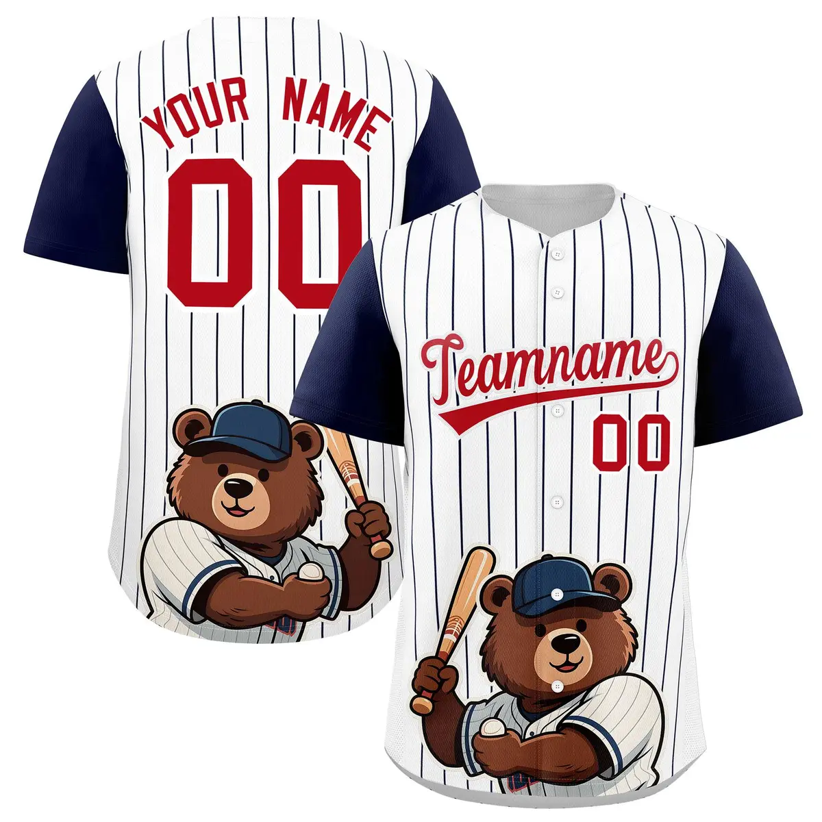 White Navy Stripe Animals Graffiti Raglan Baseball Jersey