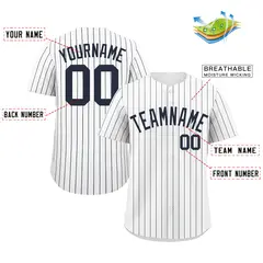 White Navy Stripe Fashion Authentic Baseball Jersey 2