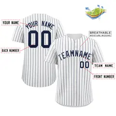 White Navy Stripe Fashion Authentic Baseball Jersey 2