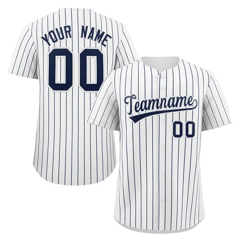 White Navy Stripe Fashion Authentic Baseball Jersey