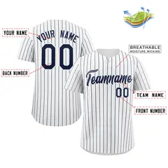 White Navy Stripe Fashion Authentic Baseball Jersey 2