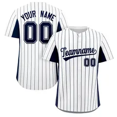 White Navy Stripe Full Button Authentic Baseball Jersey 1