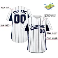 White Navy Stripe Full Button Authentic Baseball Jersey 2