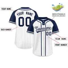 White Navy Stripe Raglan Sleeves Two-Button Softball Jersey 2