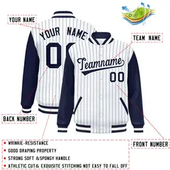 White Navy Stripe Raglan Varsity Bomber Jacket 2
