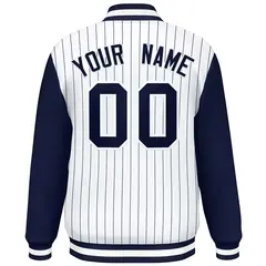 White Navy Stripe Raglan Varsity Bomber Jacket 4