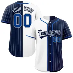 White Navy Stripe-Solid Combo Authentic Baseball Jersey 1