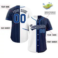 White Navy Stripe-Solid Combo Authentic Baseball Jersey 2