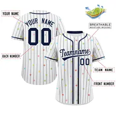 White Navy Stripe Star Pattern Authentic Baseball Jersey 2