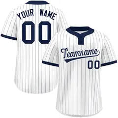 White Navy Striped Fashion Two-Button Softball Jersey