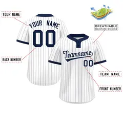 White Navy Striped Fashion Two-Button Softball Jersey 2