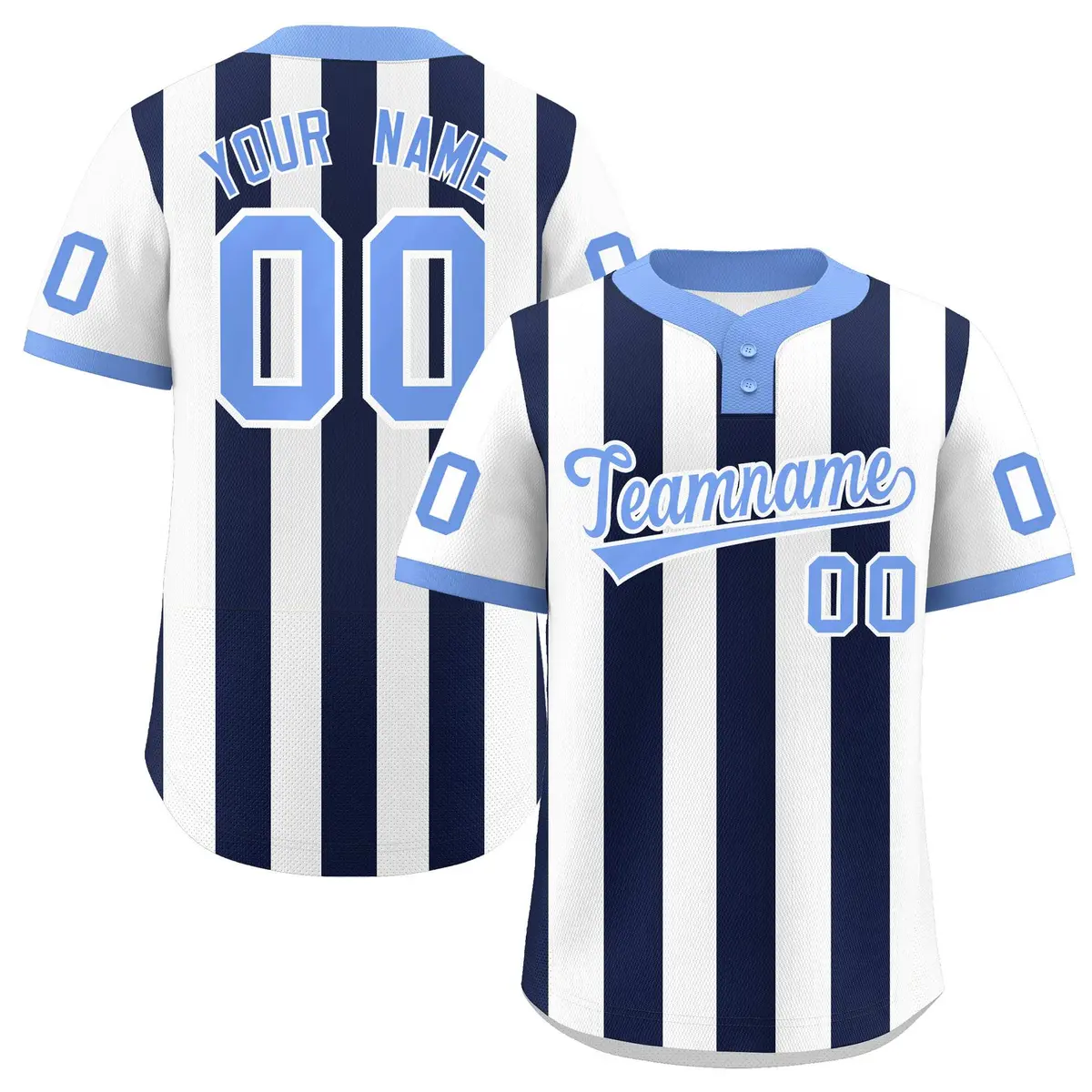White Navy Striped Fashion Two-Button Softball Jersey
