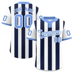 White Navy Striped Fashion Two-Button Softball Jersey