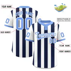 White Navy Striped Fashion Two-Button Softball Jersey 2